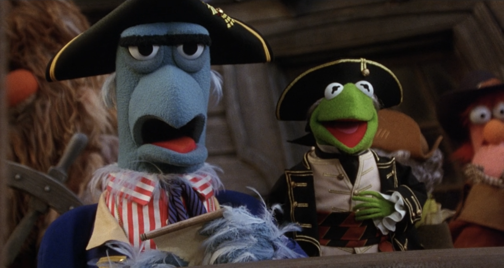 Kermit as Captain Smollett & Sam the Eagle as Mr.Arrow shocked by the Crew, Muppet Treasure Island, 1996