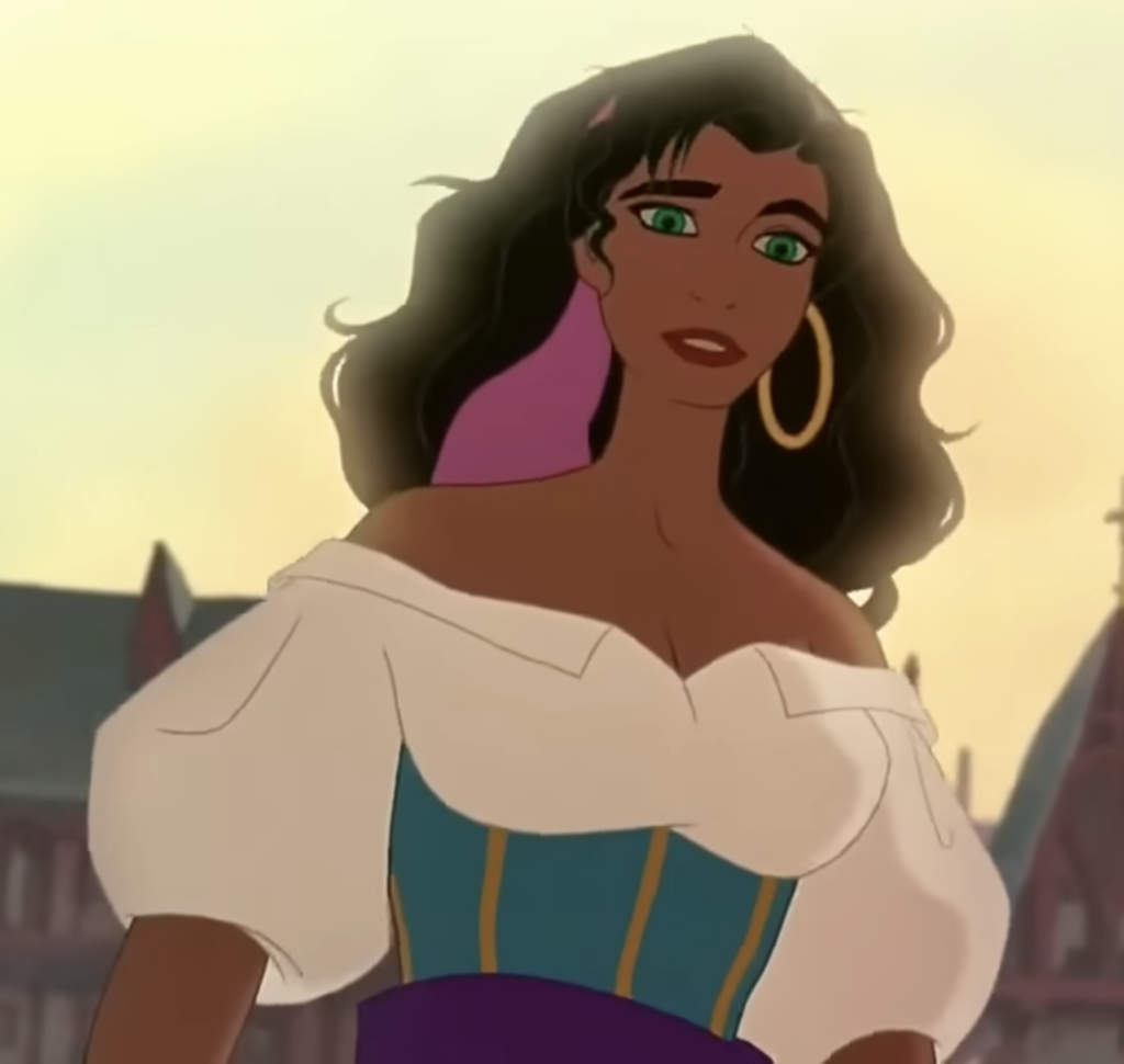 Esmeralda in a blue and gold striped Corset or Waist Cincher, Costume, Disney The Hunchback of Notre Dame, 1996